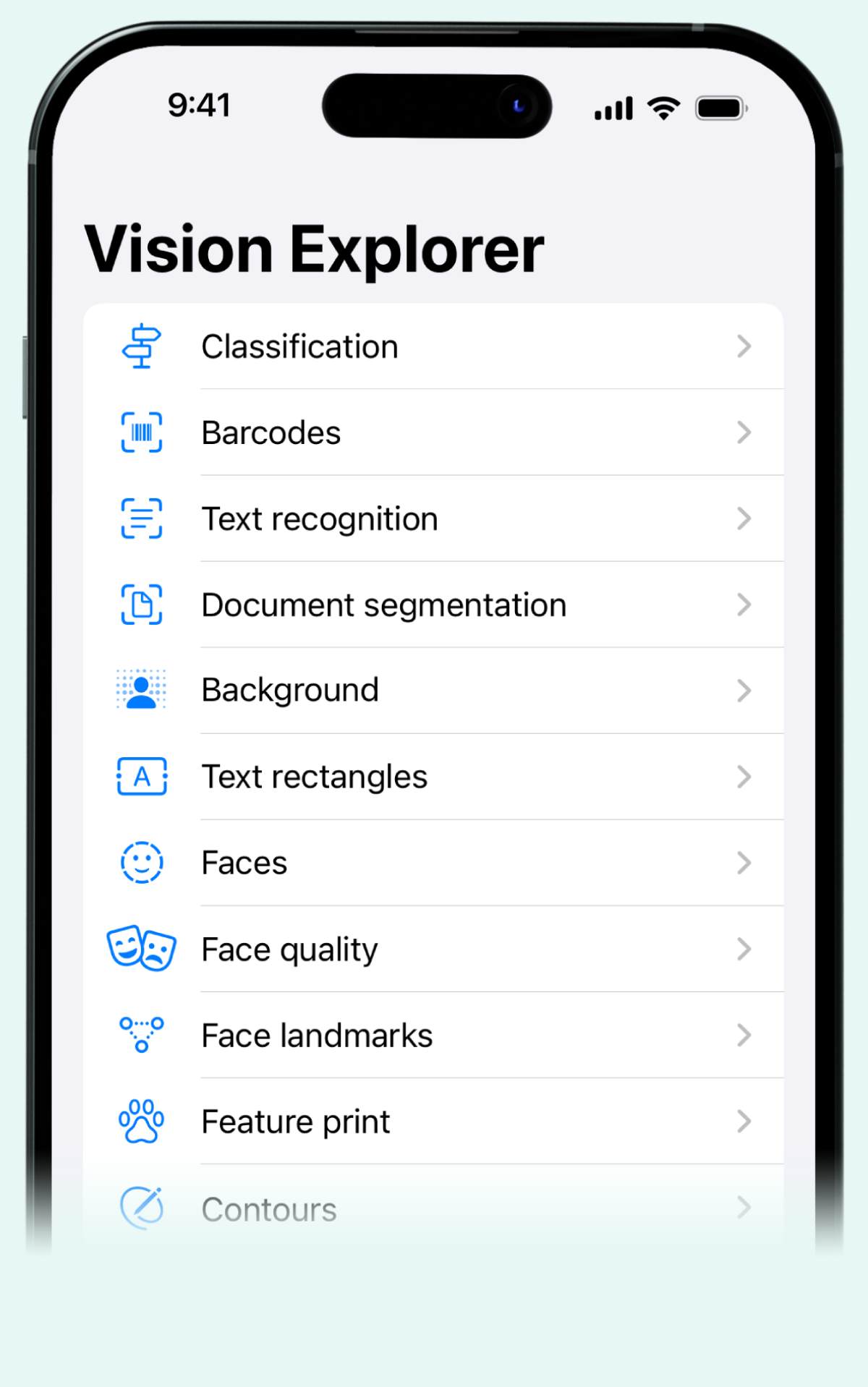 mobile app explore capabilities of the vision framework in Apple devices